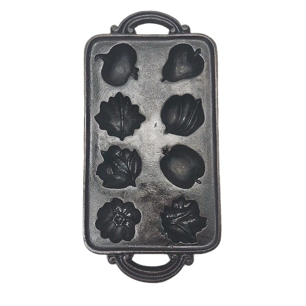 Cast Iron Fruit Leaf Mold Muffin Corn Bread Baking Pan 11.5” Heavy VTG